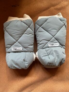 NWOT 7AM Enfant Warmmuffs Stroller Gloves Gray Quilted Sherpa Lined